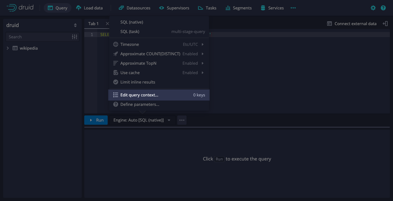 Opening context dialog